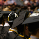 Graduates wear lots of different types of hats to their ceremony. Some even wear hard hats! 