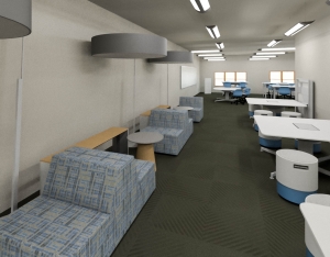 A rendering of the AppLab space with the new Steelcase products