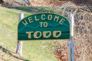 "Welcome to Todd" sign