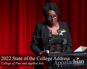 Dean Shannon Campbell speaking at the State of the College address