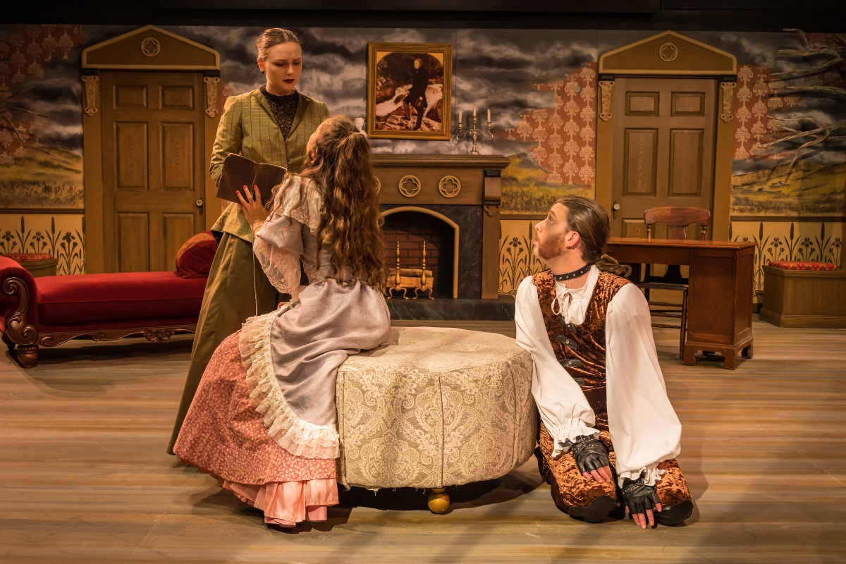 Alex Rowland, Alexa Nemitz, and Clay Cooper perform in Appstate's production of The Moors, Photography by Lynn Willis